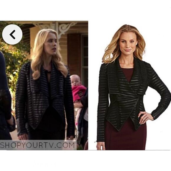 Cache Black Leather & Suede Textured Asymmetric Jacket from The Originals - Picture 1 of 16